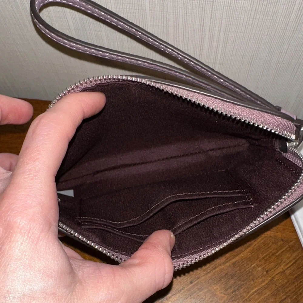 COACH Jasmine Leather Zip Wristlet in Dusty Lilac - Picture 6 of 9